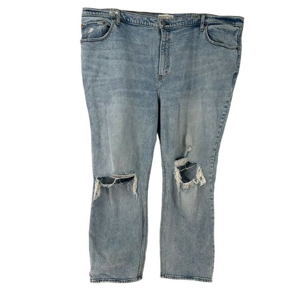 Abercrombie 90s Straight Ultra High Rise Blue Jeans Size 37 24L Distressed Denim - Picture 1 of 6